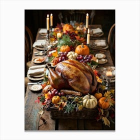 A Rustic Thanksgiving Setting With A Repurposed Vintage Wooden Table Serving As The Centerpiece Ed (2) Canvas Print