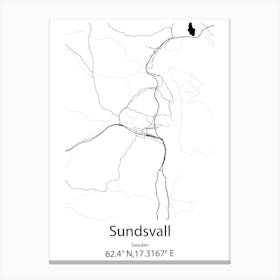 Sundsvall,Sweden Minimalist Map Canvas Print