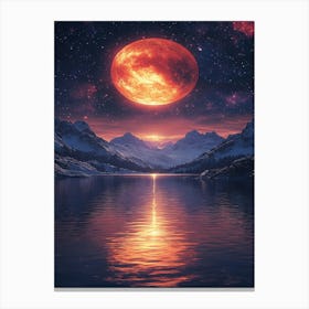 Red Moon Over Lake Canvas Print