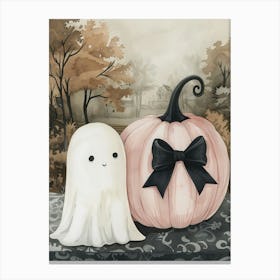 Pink Pumpkin with cute ghost Canvas Print