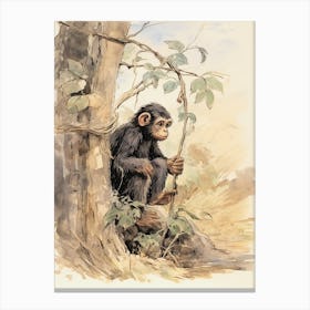 Storybook Animal Watercolour Chimpanzee 2 Canvas Print
