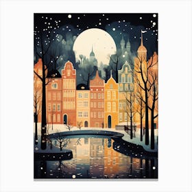 Winter Travel Night Illustration Copenhagen Denmark 2 Canvas Print