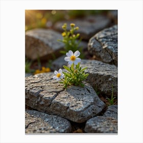 Flowers On Rocks Canvas Print