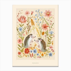 Folksy Floral Animal Drawing Hedgehog 2 Poster Canvas Print