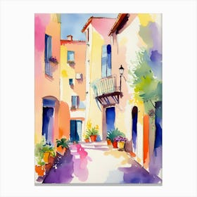 Watercolor Of A Street In France Canvas Print