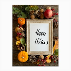 Cursive Calligraphy Depicting Happy Holidays Nestled Among A Vintage Wood Framed Composition Feat (2) Canvas Print