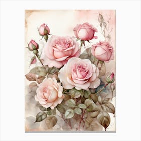 Watercolor Vintage Roses Canvas Print