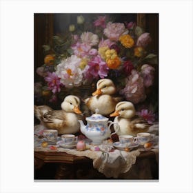 Ducklings At A Traditional Afternoon Tea 3 Canvas Print