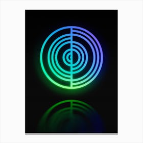 Neon Blue and Green Abstract Geometric Glyph on Black n.0174 Canvas Print