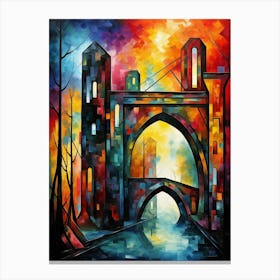 Tower Bridge at Sunset, Abstract Vibrant Colorful Painting in Van Gogh Style Canvas Print