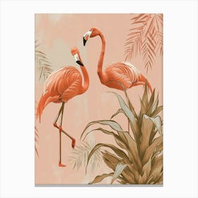 Jamess Flamingo And Bromeliads Minimalist Illustration 4 Canvas Print