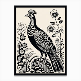 B&W Bird Linocut Pheasant 5 Canvas Print