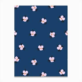 Little Blossom Floral Print - Pink and Navy Blue Canvas Print