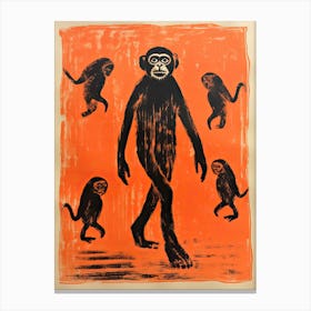 Monkey, Woodblock Animal  Drawing 2 Canvas Print