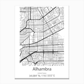 Alhambra,United States Minimalist Map Canvas Print