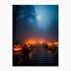 Fog Holiday Greeting Scarey Evil Dark Ominous Leaf Stripes Haunting Wood Carving Flames (13) Canvas Print