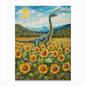 Dinosaur In A Field Of Sunflowers Painting 1 Canvas Print