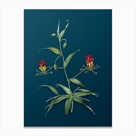 Vintage Flame Lily Botanical Art on Teal Blue n.0094 Canvas Print