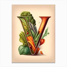 V  Vegetable Soup, Letter, Alphabet Retro Drawing 2 Canvas Print