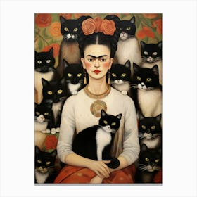 Frida Kahlo Portrait with Black Cats, Frida Khalo, Frida Kahlos Print, Mexican Art, Feminist Art Print Canvas Print