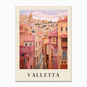 Valletta Malta 1 Vintage Pink Travel Illustration Poster Canvas Print