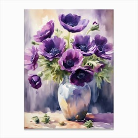 Purple Anemones In A Vase #1 Canvas Print