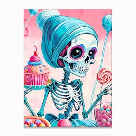 Cute Skeleton Candy Halloween Painting (5) Canvas Print