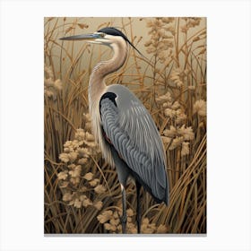 Dark And Moody Botanical Great Blue Heron 5 Canvas Print