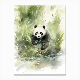 Panda Art Running Watercolour 4 Canvas Print