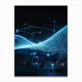 Cybernetic Abstract Concept Art Featuring A Network Of Luminous Dots And Waves Polygons And Streams (1) Canvas Print