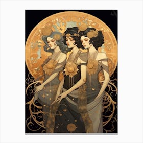 The Three Muses Black And Gold 2 Canvas Print