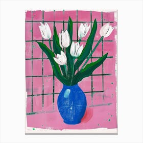 White Tulips In A Blue Vase 3 Canvas Print