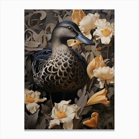 Dark And Moody Botanical Mallard Duck 3 Canvas Print