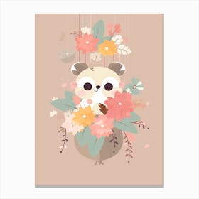 Cute Kawaii Flower Bouquet With A Hanging Possum 3 Canvas Print