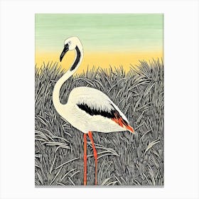 Greater Flamingo Linocut Bird Canvas Print