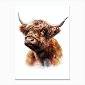 Cute Highland Cow Watercolor Painting Portrait Canvas Print