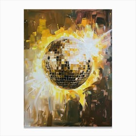 Yellow Gold Disco Ball Oil Painting Canvas Print