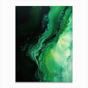 Green And Black Flow Asbtract Painting 3 Canvas Print