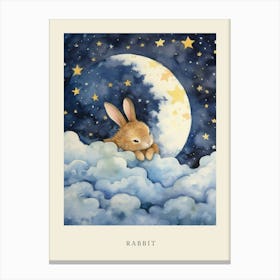Baby Rabbit 2 Sleeping In The Clouds Nursery Poster Canvas Print