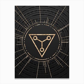 Geometric Glyph Symbol in Gold with Radial Array Lines on Dark Gray n.0246 Canvas Print