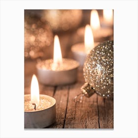 Christmas Advent festive light decoration on wooden background Canvas Print