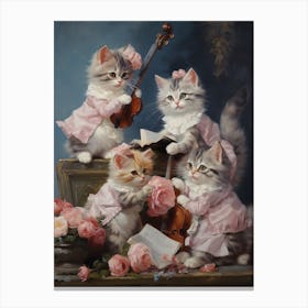 Rococo Style Kittens With Instruments & Flowers Canvas Print