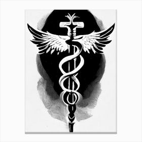 Caduceus Symbol 1 Black And White Painting Canvas Print