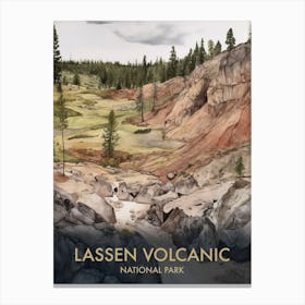 Lassen Volcanic National Park Watercolour Vintage Travel Poster 3 Canvas Print