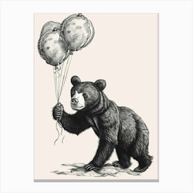 Malayan Sun Bear Holding Balloons Ink Illustration 3 Canvas Print