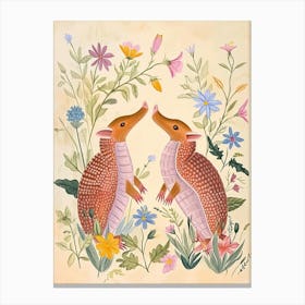 Folksy Floral Animal Drawing Armadillo Canvas Print