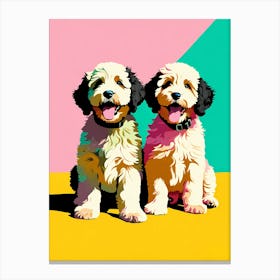 Portuguese Water Dog Pups, This Contemporary art brings POP Art and Flat Vector Art Together, Colorful Art, Animal Art, Home Decor, Kids Room Decor, Puppy Bank - 122nd Canvas Print