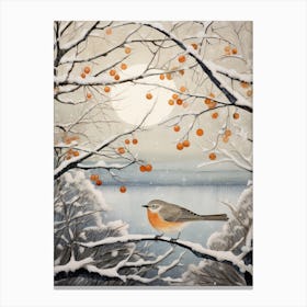 Winter Bird Painting Mockingbird 4 Canvas Print