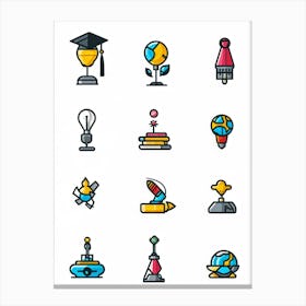 Cartoon Icons Sketched By Hand Illustrating Various Events And Educational Themes Such As A Gradua Canvas Print