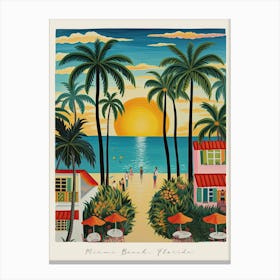 Poster Of Miami Beach, Florida, Matisse And Rousseau Style 3 Canvas Print